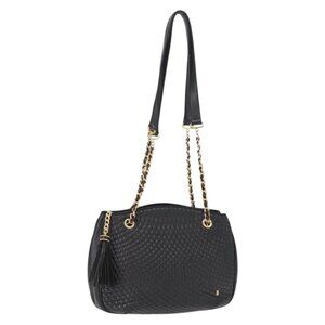 Authentic BALLY Chain Shoulder Bag Leather Black Gold